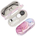 FINTIE 2 in 1 Glasses and Contact Lens Case, Double Sided Glasses Case Portable Travel Dual Spectacle Case with Built-in Mirror, Tweezer and Contact Lens Solution Bottle, Dreamy Marble