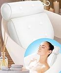 BASIC CONCEPTS Bathtub Pillow for Neck and Back Support with Drying Hook, Bathtub Pillow Machine Headrest for Soaking & Straight Back Tubs - Bath Accessories, Machine Washable, 6 Suction Cups