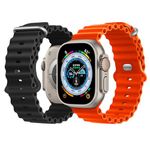 NUKELOLO 2 Pack Ocean Strap Compatible with Apple Watch Ultra 49mm 46mm 45mm 44mm 42mm 41mm 40mm 38mm, Soft Silicone Sport Band for iWatch Series 10 Ultra 9 8 7 6 5 4 3 2 1 SE, Black/Orange