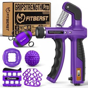 FitBeast Grip Strength Trainer, Hand Gripper Strengthener Kit - 6 Pack with Adjustable Resistance Forearm Strengthener, Forearm Exerciser and Massage Balls for Hand Therapy, Grip Training (Purple)