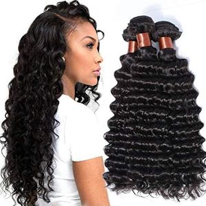 BLACKMOON HAIR Brazilian Virgin Hair Deep Wave 3 Bundles Unprocessed Virgin Human Hair Extensions Deep Curly Hair Weave Natural Black Color (22 24 26)