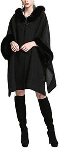 Gihuo Women's Luxury Batwing Sleeve Faux Fur Hooded Cloak Poncho Sweater Cape, Black, One size