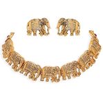 OOMPHelicious Jewellery Antique Gold Tone Elephant Design Ethnic Temple Jewellery Choker Necklace Set with Stud Earrings For Women & Girls Stylish Latest (NEJR6_CC1)