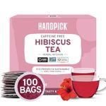 HANDPICK, Hibiscus Tea Bags - 100 Count | 100% Pure Ingredients- Hibiscus Flowers | Brew Hot, Iced Tea or Kombucha Tea | Round Herbal Tea Bags