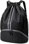 Hoedia Sports Drawstring Backpack - String Swim Gym Bag with Shoes Compartment&Wet Proof Pocket for Women&Men, Fit basketball