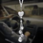 cobee Heart Diamond Car Hanging Bling Accessories, Crystal Car Rear View Mirror Charms Car Decoration Lucky Decor, Car Interior Hanging Pendant Charm Ornament Pendant for Women (White)