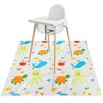 Lookka Highchair Splash Mat, 51 * 51 Inch Large Waterproof Non-Slip Baby Splat Mat Weaning Pet Spill Mat, Washable Mess Mat for Art Craft Painting and Table Cloth（Fishes）