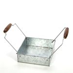 Hosley's Galvanized Tray/Holder, w/Wooden Handles, 7" Long. Ideal Gift for Party, House Warming; Use for Serving Ware and Napkins, Pillar/Votive/LED Garden, Home Office, Spa, Aromatherapy O3