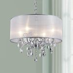 Bestier Modern Elegant Crystal Pendant Drum Chandelier 4 Light Chrome Lighting Fixture LED Ceiling Light Dia 48 cm x H 45 cm