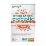 Genuine Health Advanced Gut Health Probiotic, 30 count, 50 Billion CFU, Natural daily mood balance and stress support, 15 Strains per capsule, Vegan, Gluten-Free and Non-GMO(Pack of 1)