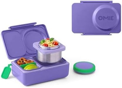 Omie OmieBox UP bento box for kids | Insulated lunch box | Leak proof thermos food jar | Cooler ice pack | 2 Compartments (Galaxy Purple)