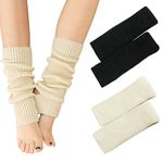 PHOGARY 2 Pairs Knitted Yoga Socks Leg Warmers Women Winter Warm Knit Crochet Leg Warmers Boot Cuffs Boot Topper Socks for Yoga Dancing Exercising Gym (Black+Ivory White)