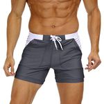 KEFITEVD Quick Dry Swim Briefs for Men Sexy Spa Trunks Beach Surf Shorts Elastic Waist Stretchy Short Board Pants Grey