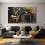 The Castle Decor Golden Deer Set of 5 Big Size (27x48) Multiple Frames Wall Art Painting for living room,Bedroom,Drawing room,Hotels-Wooden Framed-Digital Painting