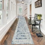 Morebes Vintage Hall Runners 12 Feet Long Non Slip, Washable Hallway Runner, Super Soft Distressed Retro Extra Long Runner Rugs for Kitchen Living Room Dining Farmhouse Playroom, Blue