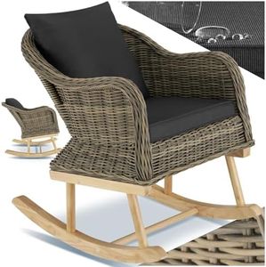 TecTake® Fauteuil à Bascule avec Accoudoirs pour Salon de Jardin Exterieur Fauteuil Relax en Poly Rotin Résistant aux UV Fauteuil Salon, Mobilier de Jardin pour Amenagement Balcon Terrasse Veranda