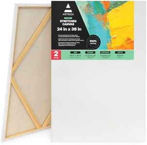 ARTEZA Canvases for Painting, Pack of 2, 24 x 36 Inches, Blank White Stretched Canvas Bulk, 100% Cotton, 8 oz Gesso-Primed, Art Supplies for Adults and Teens, Acrylic Pouring and Oil Painting