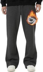 BRISIRA Mens Sweatpants Flare Fleece Baggy Pants Wide Leg Warm with Deep Pockets Elastic Drawstring Bell Bottom Darkgrey