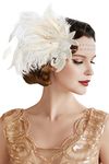 Coucoland Feather Headband 1920s Headpiece Vintage 1920s Flapper Headband Feather Crystal Headband Great Gatsby Costume Accessories Roaring 20's Accessories (White)(Size: One Size)