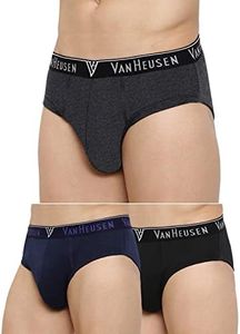 Van Heusen Men Briefs - 100% Combed Cotton - Pack of 3 - Anti Bacterial, Colour Fresh, Quick Dry_10004_Pureblack,Anthramel,Darknavy_L