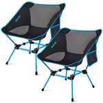 G4Free 2Pcs Folding Camping Chairs, Ultralight Compact Backpacking Folding Chairs Lawn Chairs Heavy Duty 330lbs with Side Pockets Packable for Outdoor Camp Travel Beach Picnic Travel Hiking Blue