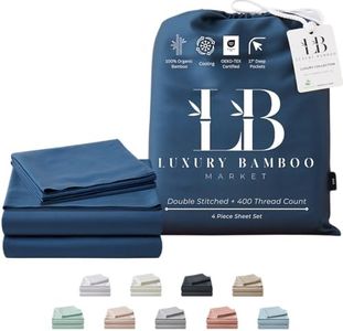 LB Luxury Bamboo Market | Split King Size Sheet Set | 2 Fitted Sheets for Sleep Number & Adjustable Beds | Organically Grown | Ultra Soft & Cooling |100% Viscose | 17" Deep Pocket [Midnight Blue]
