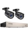 ZOSI CCTV Home Security Camera System, 8CH H.265+ 5MP DVR Recorder with 2pcs 1080p Outdoor Surveillance Camera, Human Vehicle Detection, Email Alert, 80ft Night Vision, IP66 Waterproof, No Hard Drive