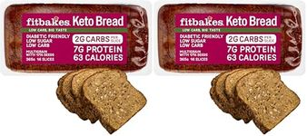 Fit Bakes Keto Bread : 2g Carbs, 7g Protein, Low Carb Bread Loaf (16 slices) Multi Seeded, Diabetic Food, Keto Snacks, Protein Snacks Low Calorie Diet, 63 Calories, Fitbakes (Pack of 2)