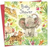 Twizler Baby Shower Card with Elephant & Animals - New Baby Boy Card - New Baby Girl Card - Congratulations Card - New Baby Gifts - Baby Boy Gifts -Baby Girl Gifts - Baby Shower Gifts - Mum To Be Card