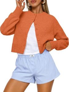 Trendy Queen Cropped Cardigan Sweaters for Women Lightweight Crop Cotton Knit Y2k Fall Outfits Fashion Clothes 2025 Orange XL