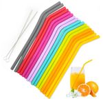 TSHAOUN 16 Pieces Silicone Straws Reusable, Colorful Bend Drinking Straws, Regular Size Replacement Smoothie Straws for Adults Kids, Soft Flexible Rubber Straw with 2 Cleaning Brushes (Multicolor)