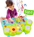 Baby Musical Toys 3 in 1 Piano Keyboard Xylophone Drum Set Gift for 1 Year Old Girls Boys Toy Age 1 2 Montessori Learning Developmental Toy for Toddlers 1-3 Infant Baby Toy 6 9 12 18 Month - Green