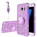 KuDiNi for Samsung Galaxy S7 Edge Case, Galaxy S7 Edge Phone Case for Women Glitter Crystal Soft Clear TPU Luxury Bling Cute Protective Cover with Kickstand Strap for S7 Edge Case (Glitter Purple)