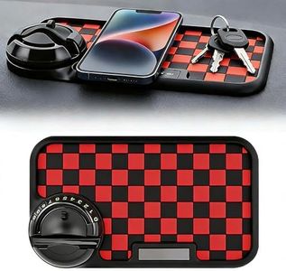 INDIGO WHALES Multifunction Car Anti-Slip Mat, Anti Slip Phone Mat for Car Dashboard, Temporary Parking Number for Phones, Sunglasses, Keys, Daily Essentials (Black-Red)
