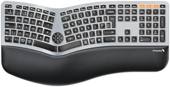 ProtoArc Backlit Wireless Ergonomic Keyboard, EK01 Plus Ergo Keyboard with Wrist Rest, Split Design, USB-C Charging, Bluetooth and USB, Natural Typing Compatible with Windows/Mac/Android