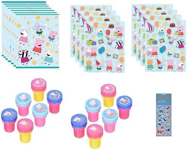 Peppa Pig Birthday Party Supplies Decoration Favor Bundle includes Cello Bags, Rubber Bracelets, Pencils, Confetti, Stickers
