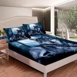 Wolf Bed Sheet Set Wild Animal Pattern Fitted Sheet Wolves Wildlife Style Bedding Set for Kids Boys Teens Adults Nature Scary Bed Cover Ultra Soft Room Decor Full Size