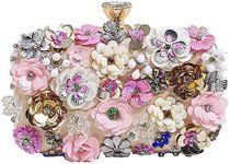 Floral Evening Bag for Women Embroidery Beaded Clutch Purses Vintage Pearl Evening Handbags Elegant Crossbody Shoulder Bag, Floral Gold