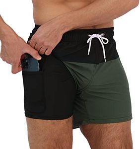 Arcweg Men's Swim Trunks with Mesh Compression Liner, 2 in 1 Swimming Trunks for Men, 5.5” Bathing Suits with Zipper Pockets, Quick Dry