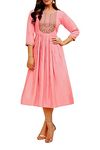 ladyline Womens Anarkali Rayon Silk Embroidered Kurti Kurta Tunic Flair Dress, Pink (2), 42