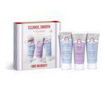 First Aid Beauty Cleanse, Smooth & Hydrate - Mini Best Sellers - 3 Favourites - Pure Skin Face Cleanser | KP Bump Eraser Body Srub with 10% AHA | Ultra Repair Cream, 56.7g
