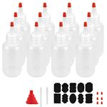 TANCUDER 12 PCS Plastic Squeeze Bottles 4oz Clear Seasoning Dispensers with Red Tip Caps, Reusable Squeeze Containers Squirt Measurement Bottles with Chalk Labels, Pen, Funnel, Brush for Crafts Glue