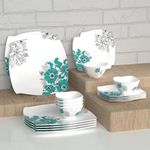 Castleite Marvella 18 Pieces Melamine Dinner Set - Elegant, Break & Stain Resistant, Designer Crockery Dinnerware in Exclusive Edgy Square Shape for Your own Home Kitchen or Gifting (Teal Blue)