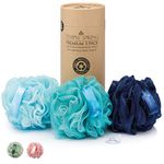 Temple Spring, Eco Recycled Shower Pouf, Bath Loofah, Body Brush, Mesh Sponge, Exfoliating Bath Scrunchie, Multi Pack Bathroom Puff, Toiletries, Foam Balls (Ocean Blues)