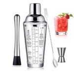 Glass Cocktail Shaker Stainless Steel Leak-Proof Lid Boston Shaker Martini Shaker Beginner Bartender Kit with Jigger 22oz Mixed Drink Shaker with Measurements Ice Shaker Mixing Glass Bar Tools…