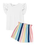 Arshiner Girls 2 Piece Outfit Cute Ruffle Trim Tank Tops and High Waist Paper Bag Short Set,White,8-9 Years