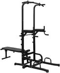 Power Tower with Bench Multifunctional Home Gym Pull Up Bar Stand Dip Station w/Adjustable Heights,Detchable & Adjustable Weight Bench,Heavy Duty Full Body Strength Training Fitness Equipment