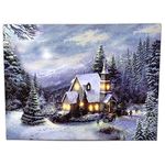 Lighted Christmas Wall Art - LED Light Up Canvas with a Wintry Scene - Forest Setting with Snow and Lights