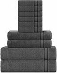 Super Soft 600 GSM Cotton Towels Set by Sweet Needle, Charcoal - 2 Bath Towel, 2 Hand and 6 Wash/Face - Double Pile, Absorbent & fluffy for Bathroom accessories, Shower & Daily Use (10 Pieces Bales)