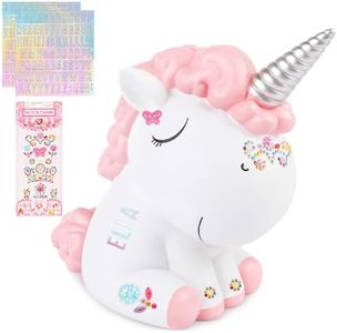 Unicorn Piggy Bank Girls, Briuhap Unbreakable Resin Money Coin Bank, Cute Kids Piggy Bank with DIY Alphabet & Rhinestone Stickers, Great Gifts for Birthday, Christmas, Baby Shower